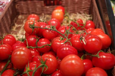 Close-up of tomatoes in basket for sale