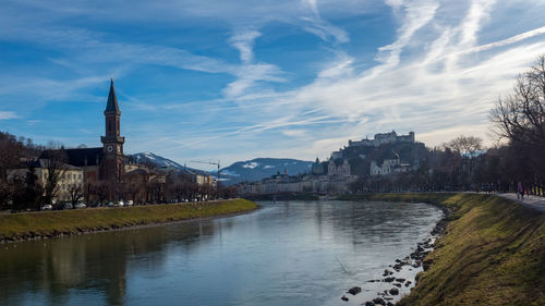 River against sky in town