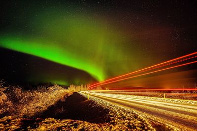 Light trails at night in iceland