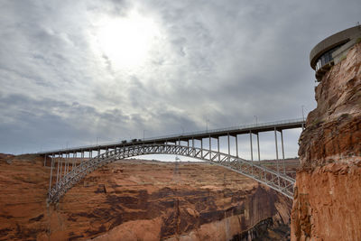 Low angle view of bridge against cloudy sky