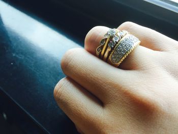 Close-up of woman wearing rings