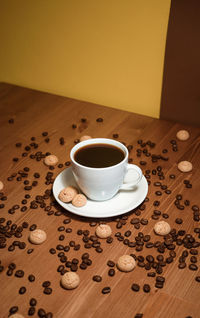 High angle view of coffee on table