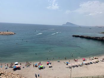 High angle view of people on beach