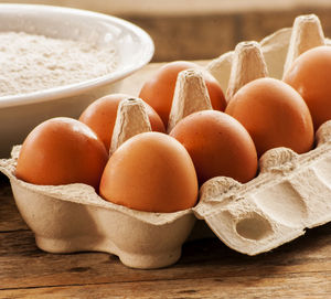 Close-up of eggs in rack