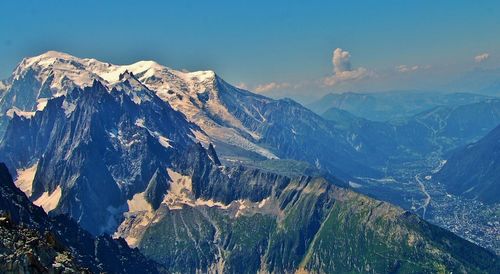 Scenic view of snowcapped mountains against sky