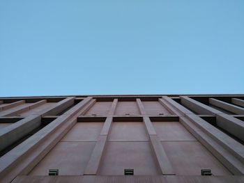 Low angle view of building against clear blue sky