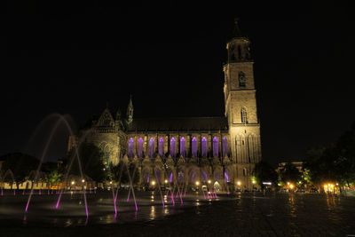 Illuminated building at night