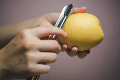 Close-up of woman hand holding fruit