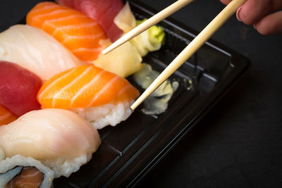 Close-up of sushi in plate