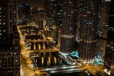 High angle shot of illuminated cityscape