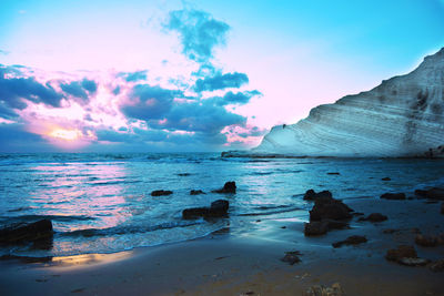 Scenic view of sea against sky at sunset