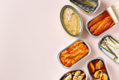 High angle view of food on white background