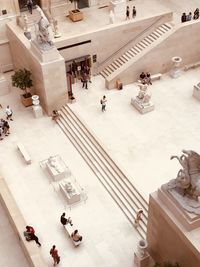 High angle view of people in museum