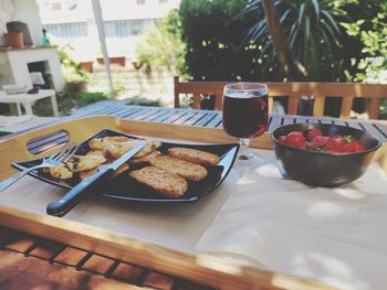 High angle view of breakfast on table