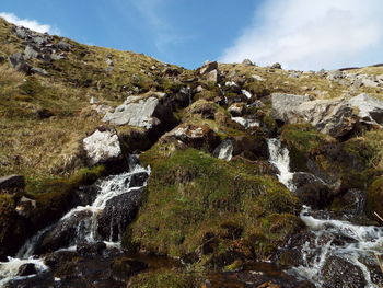 Low angle view of waterfall