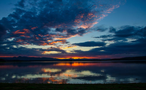 Scenic view of lake against sky during sunset