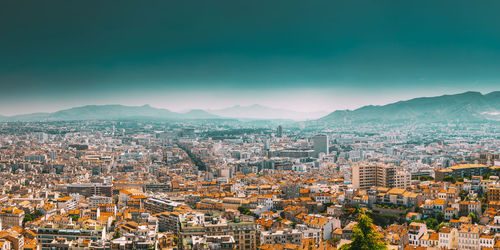 High angle view of townscape against sky