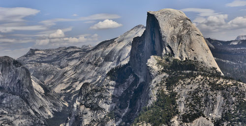 Low angle view of snow covered mountain against sky