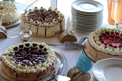 High angle view of cake on table