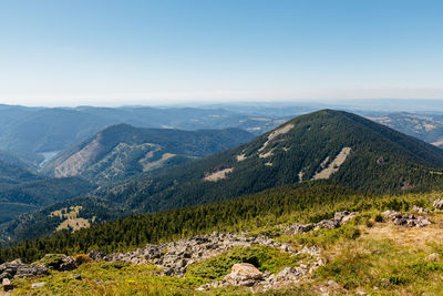 Scenic view of mountains against clear sky