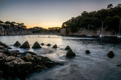 Scenic view of sea against clear sky
