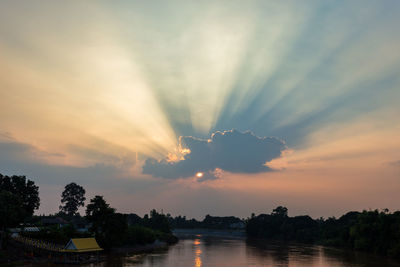 Scenic view of river against sky at sunset