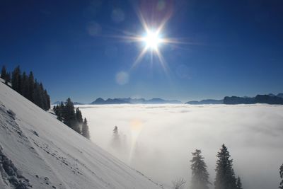 Scenic view of snow covered landscape against sky