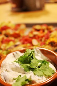 Close-up of served food in plate