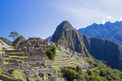 High angle view of ruins of mountain against sky