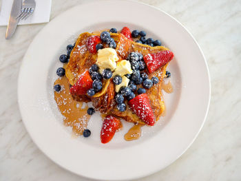 High angle view of breakfast served in plate