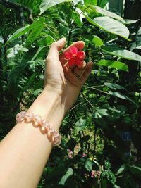 Midsection of woman holding hands