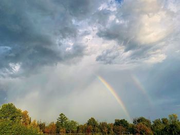 Low angle view of rainbow against sky