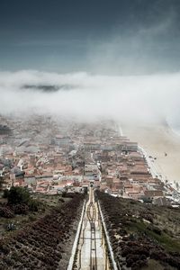 High angle view of buildings against sky