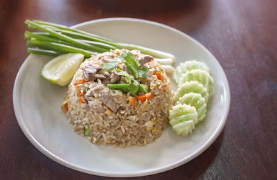 Close-up of food served in plate