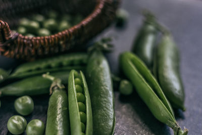 Extreme close up of green peas