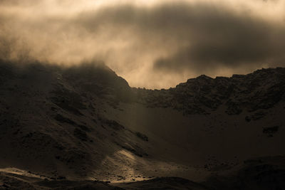 Scenic view of mountains against sky during sunset