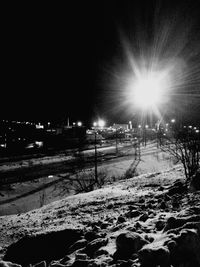 Scenic view of snow covered landscape at night