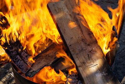 High angle view of bonfire