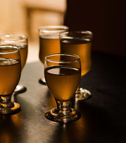 Close-up of beer in glass on table