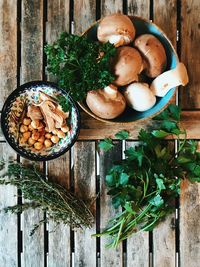 High angle view of vegetables in bowl on table