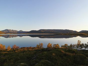 Scenic view of lake against clear sky