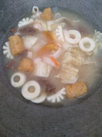 High angle view of soup in bowl