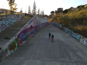 People walking on footpath amidst trees