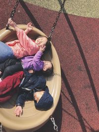 High angle view of people in playground