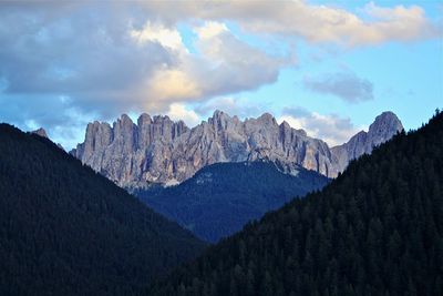 Scenic view of mountains against cloudy sky