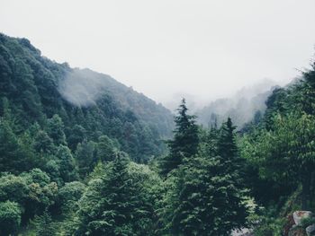 Scenic view of mountains in foggy weather