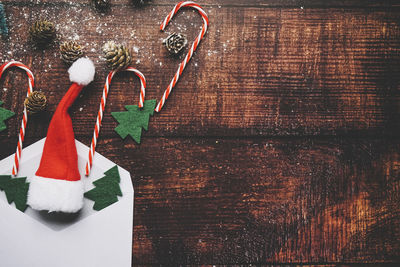 Directly above shot of christmas decorations on table