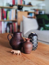 Close-up of vases on table