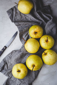 High angle view of apples on table