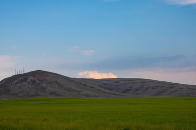 Scenic view of field against sky during sunset